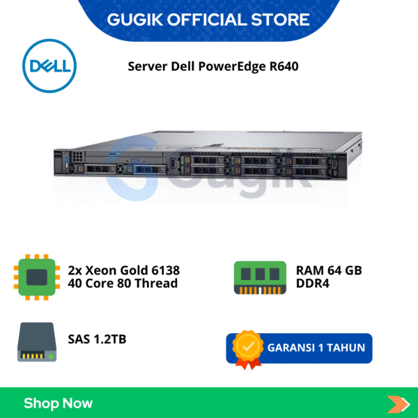 Server Dell R640 8×2.5″ (2x Xeon Gold 6138, RAM 64GB, SAS 1.2TB)