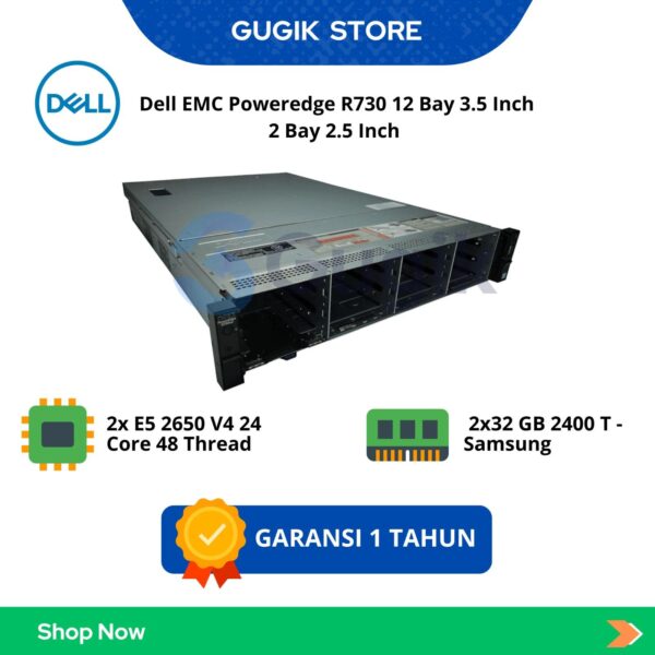 Server Dell EMC PowerEdge R730 12 Bay 3.5 Inch 2 Bay 2.5 Inch 2x E5 2650 V4 24 Core 48 Thread