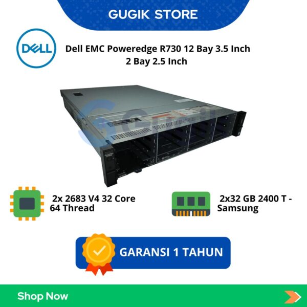 Server Dell EMC PowerEdge R730 12 Bay 3.5 Inch 2 Bay 2.5 Inch 2x 2683 V4 32 Core 64 Thread