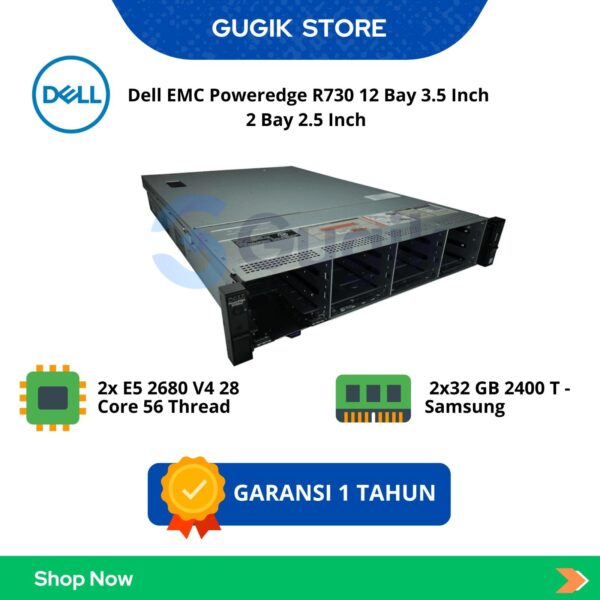 Server Dell EMC PowerEdge R730 12 Bay 3.5 Inch 2 Bay 2.5 Inch 2x E5 2680 V4 28 Core 56 Thread