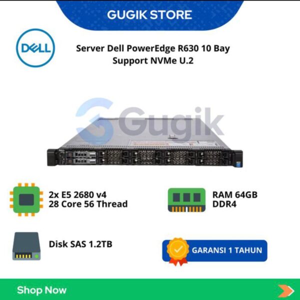 Server DELL PowerEdge R630 10×2.5″ (2x Xeon E5-2680 v4, 64GB RAM) Support NVMe U.2
