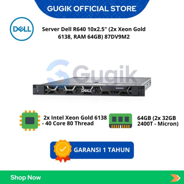 Server Dell R640 10×2.5″ (2x Xeon Gold 6138, RAM 64GB) 87DV9M2
