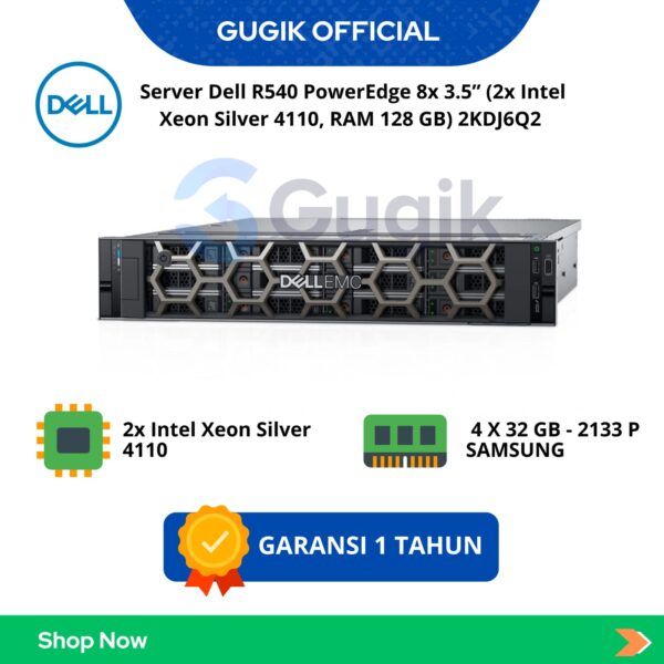 Server Dell R540 PowerEdge 8x 3.5” (2x Intel Xeon Silver 4110, RAM 128 GB) 2KDJ6Q2