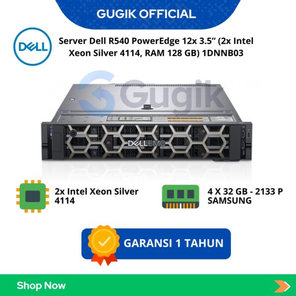 Server Dell R540 PowerEdge 12x 3.5” (2x Intel Xeon Silver 4114, RAM 128 GB) 1DNNB03