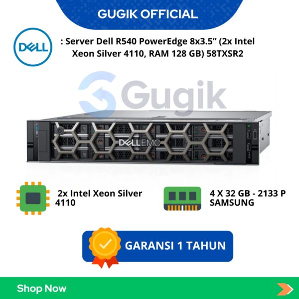 Server Dell R540 PowerEdge 8×3.5” (2x Intel Xeon Silver 4110, RAM 128 GB) 58TXSR2