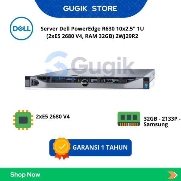 Server Dell PowerEdge R630 10×2.5″ 1U (2xE5 2680 V4, RAM 32GB) 2WJ29R2