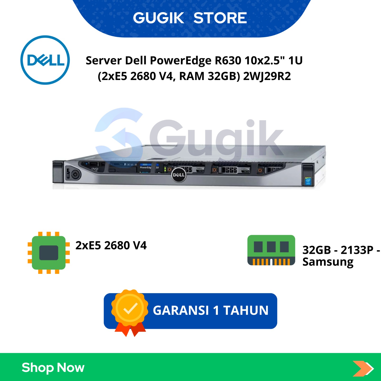 Server Dell PowerEdge R630 10x2.5" 1U (2xE5 2680 V4, RAM 32GB) 2WJ29R2