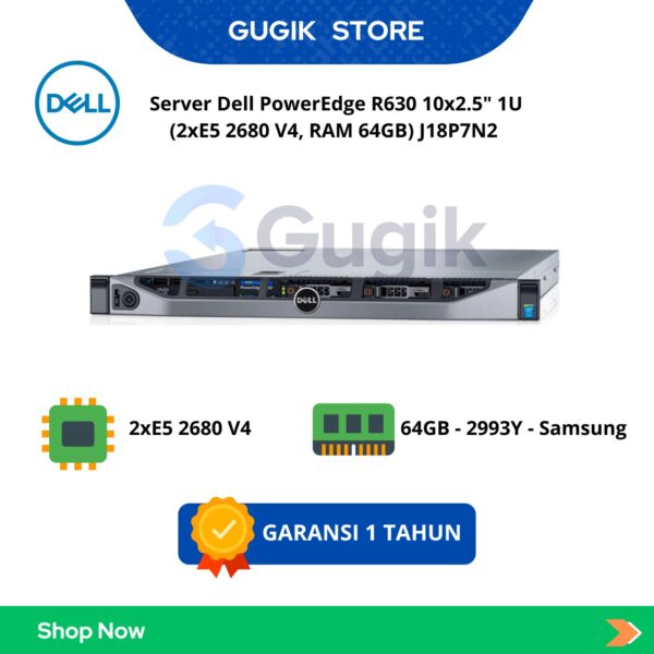 Server Dell PowerEdge R630 10×2.5″ 1U (2xE5 2680 V4, RAM 64GB) J18P7N2