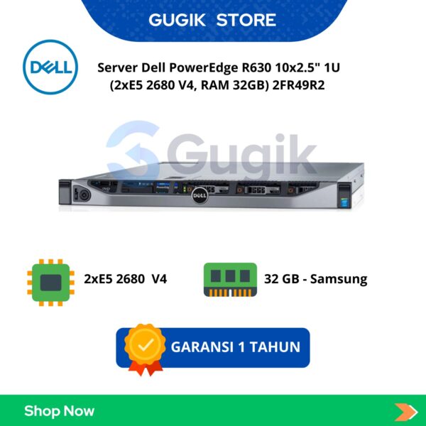 Server Dell PowerEdge R630 10×2.5″ 1U (2xE5 2680 V4, RAM 32GB) 2FR49R2
