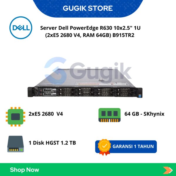 Server Dell PowerEdge R630 10×2.5″ 1U (2xE5 2680 V4, RAM 64GB) B915TR2