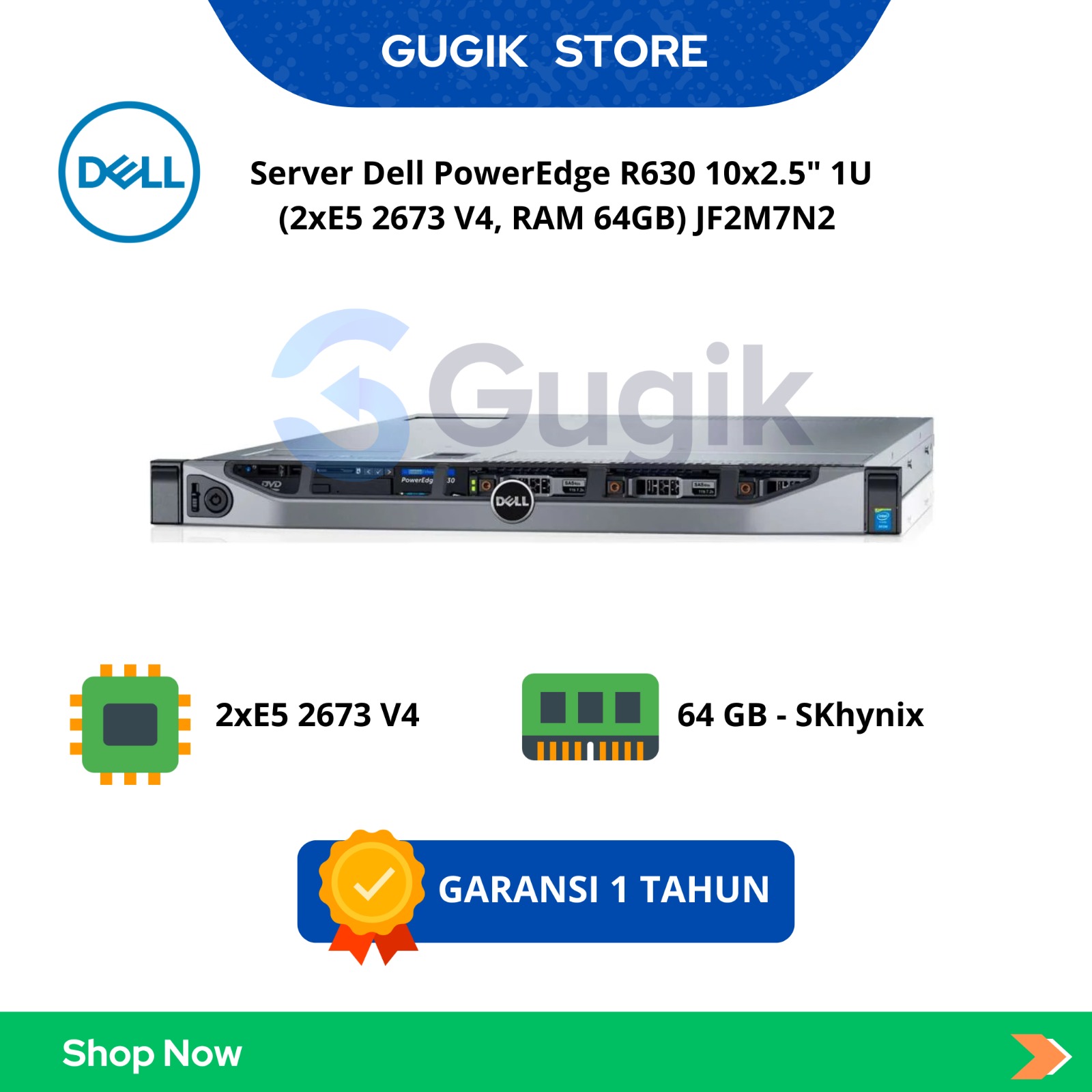 Server Dell PowerEdge R630 10x2.5" 1U (2xE5 2673 V4, RAM 64GB) JF2M7N2