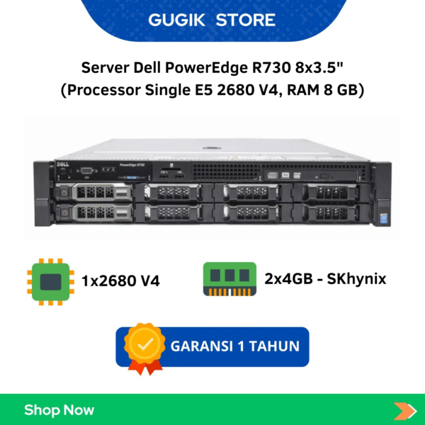 Server Dell PowerEdge R730 8×3.5″ (Processor Single E5 2680 V4, RAM 8 GB)