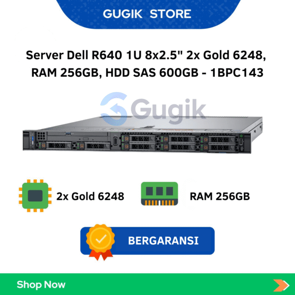 Server Dell R640 1U 8×2.5″ 2x Gold 6248,  RAM 256GB, HDD SAS 600GB – 1BPC143