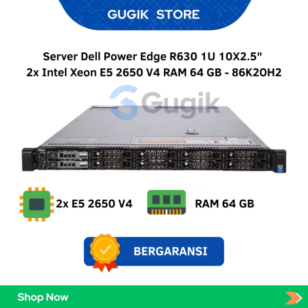 Server Dell Power Edge R630 1U 10X2.5″ 2x Intel Xeon E5 2650 V4 RAM 64 GB – 86K2OH2