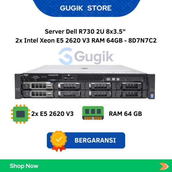 Server Dell R730 2U 8×3.5″ 2x Intel Xeon E5 2620 V3 RAM 64GB – 8D7N7C2