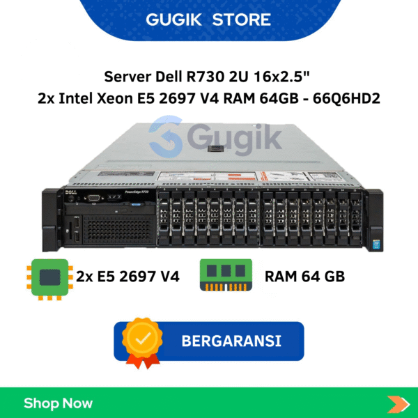 Server Dell R730 2U 16×2.5″ 2x Intel Xeon E5 2697 V4 RAM 64GB – 66Q6HD2