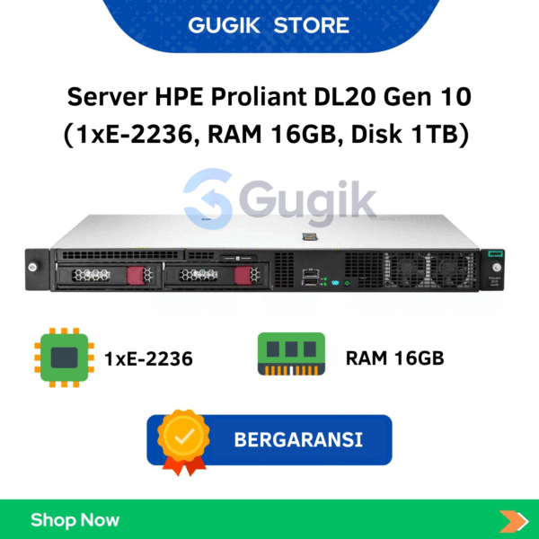 Server HPE Proliant DL20 Gen 10 (1xE-2236, RAM 16GB, Disk 1TB)
