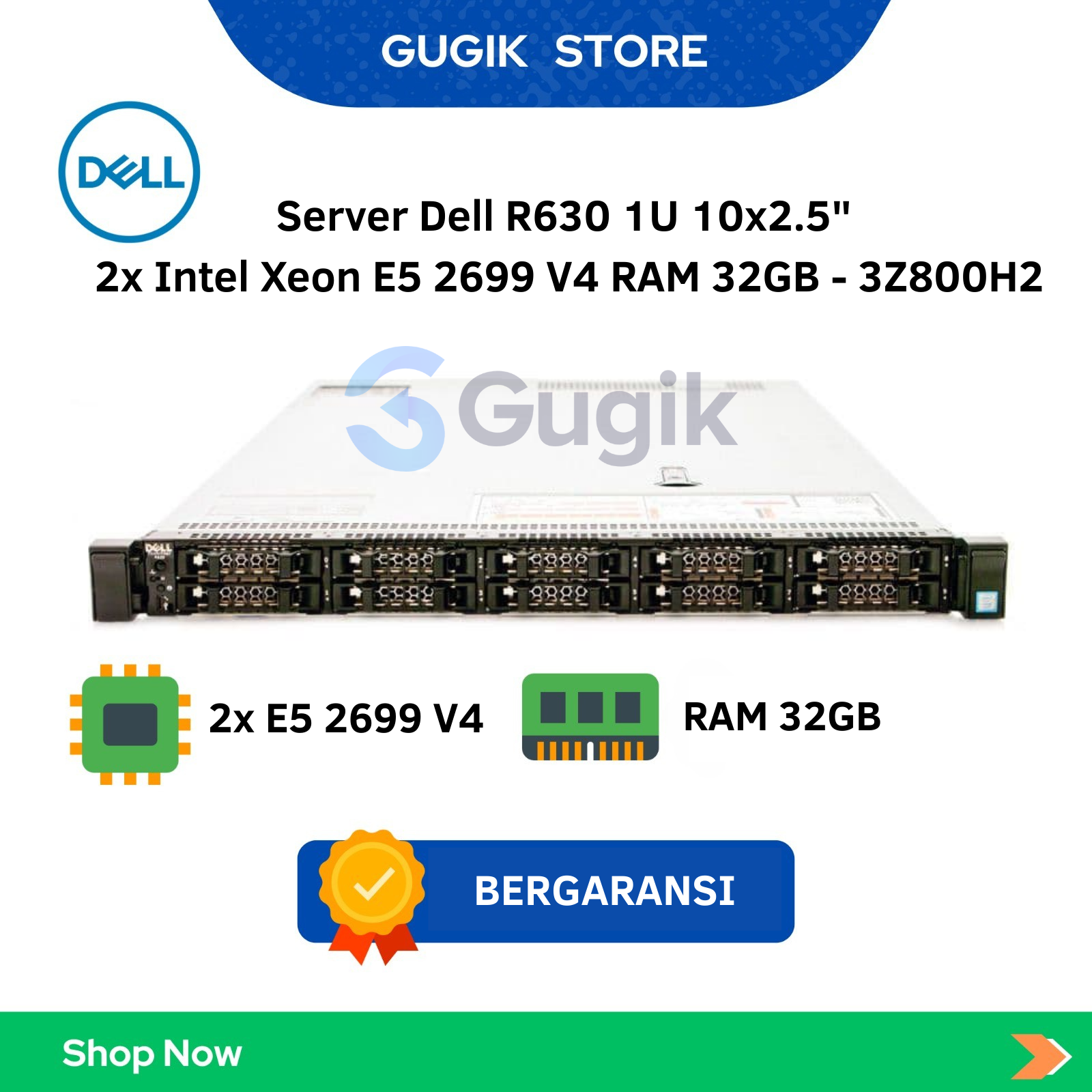 Server Dell R630 1U 10x2.5" 2x Intel Xeon E5 2699 V4 RAM 32GB - 3Z800H2