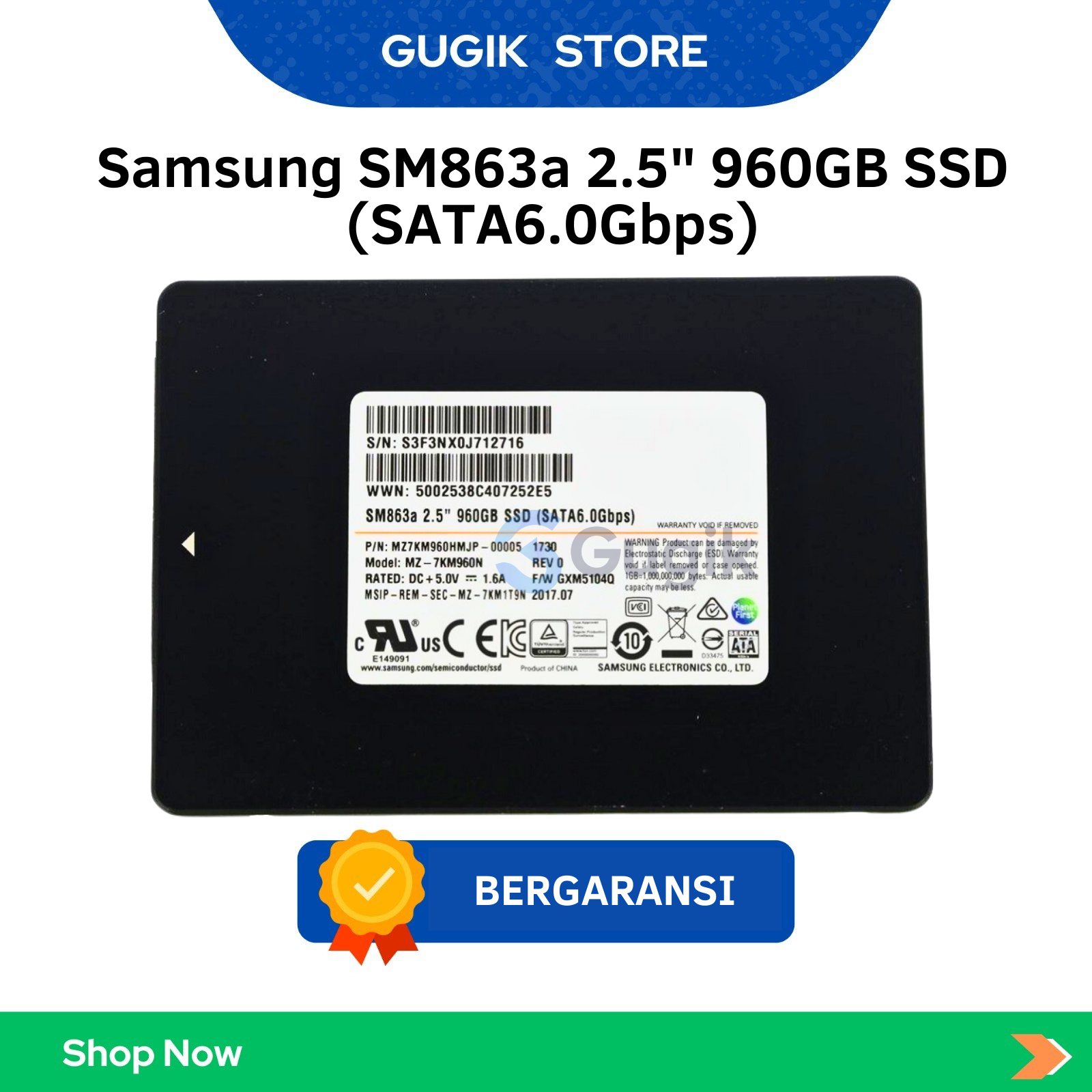 Samsung SM863a 2.5" 960GB SSD (SATA6.0Gbps)