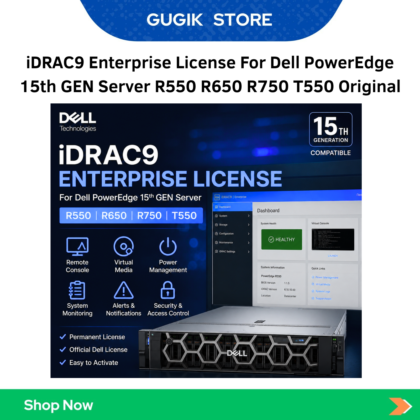 iDRAC9 Enterprise License For Dell PowerEdge 15th GEN Server R550 R650 R750 T550