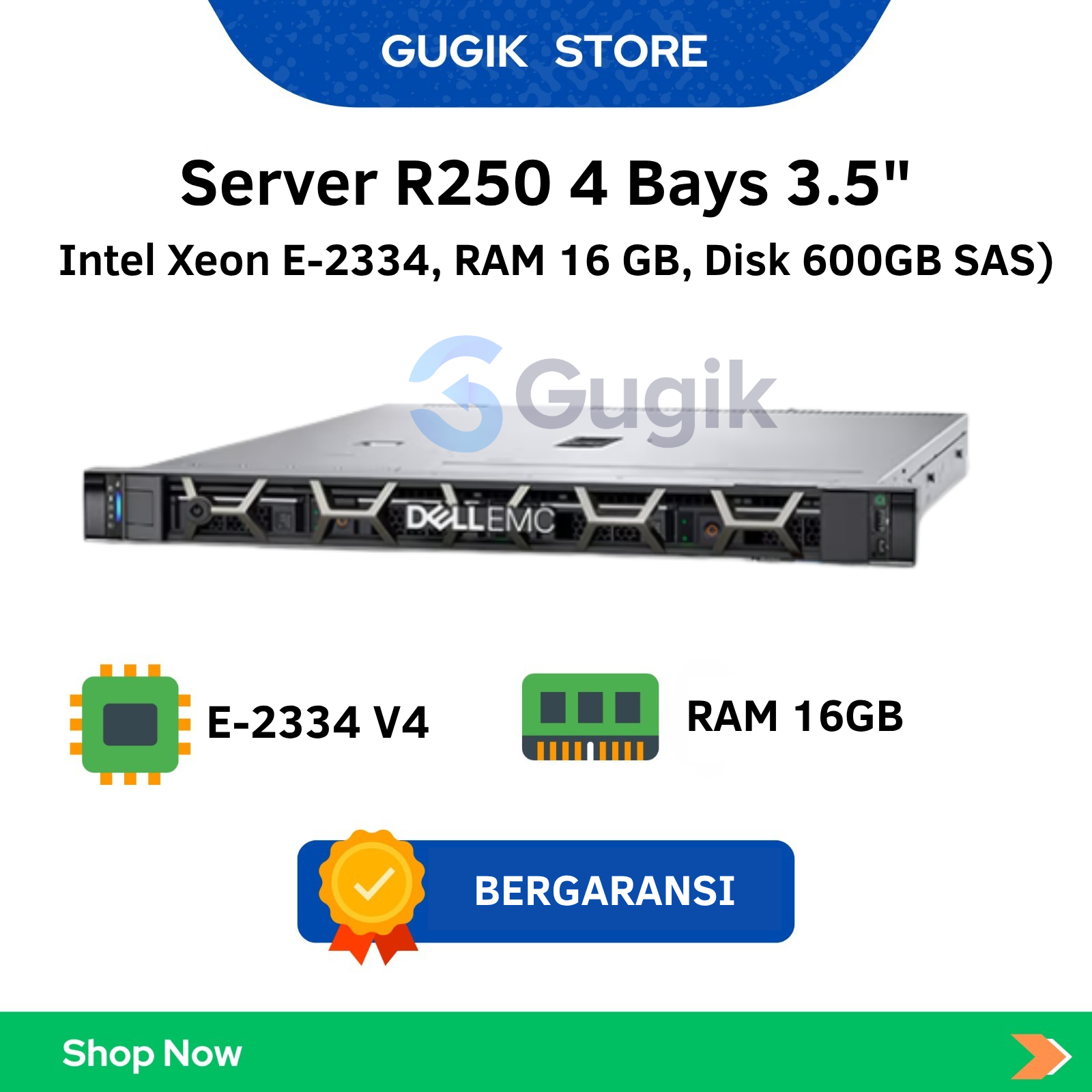 Server R250 4 Bays 3.5" Intel Xeon E-2334, RAM 16 GB, Disk 600GB SAS