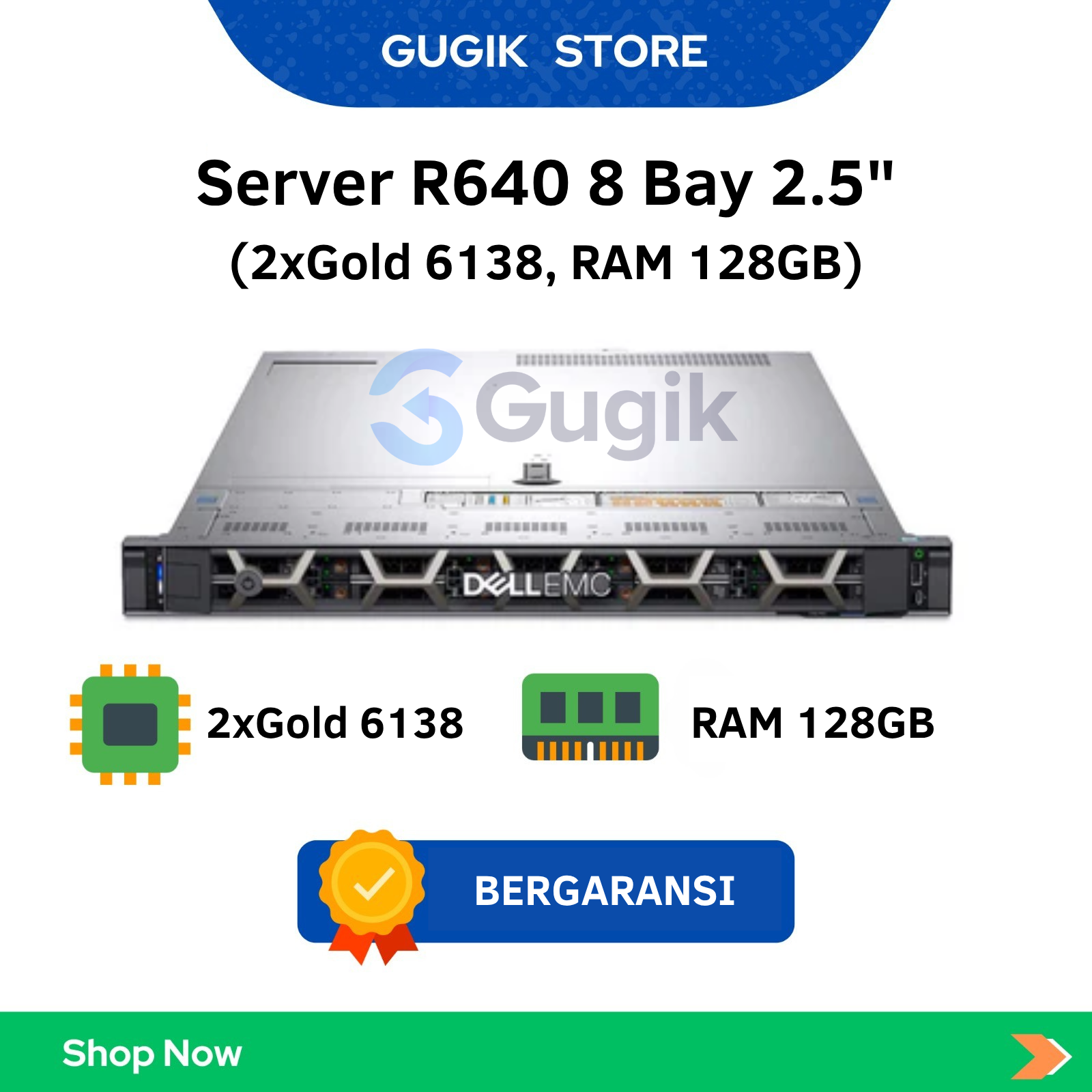 Server R640 8 Bay 2.5" (2xGold 6138, RAM 128GB)