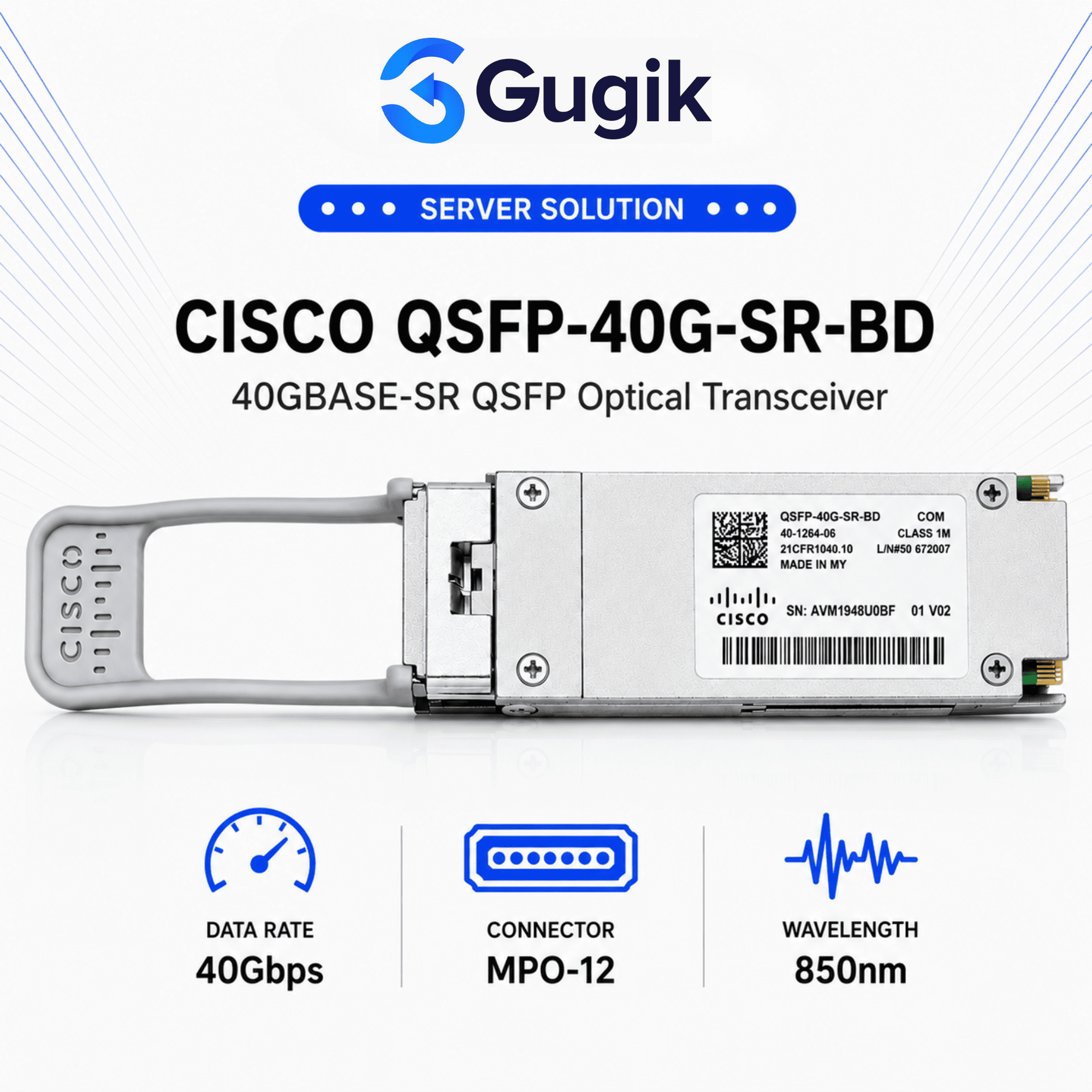 GUGIK - Cisco QSFP-40G-SR-BD 40GBASE-SR QSFP Optical Transceiver - Gambar 2