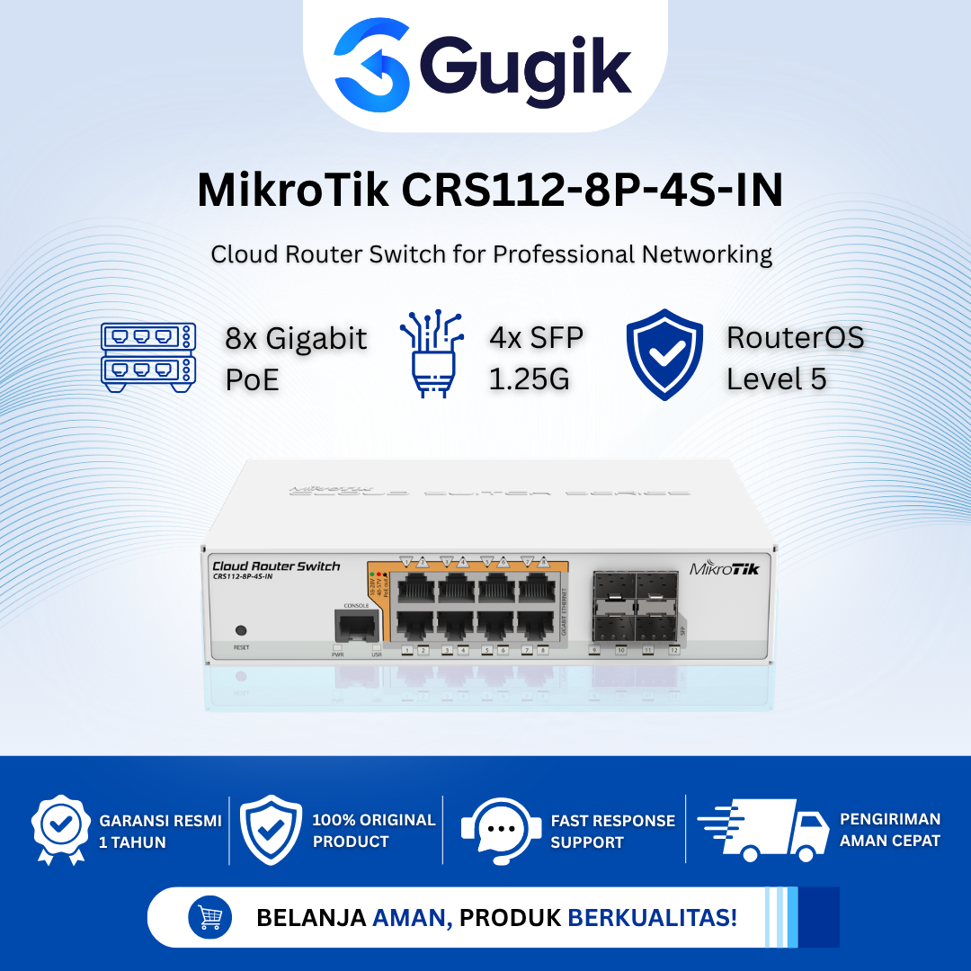 GUGIK - MikroTik CRS112-8P-4S-IN Cloud Router Switch 8 Port Gigabit PoE 4 SFP