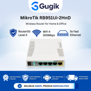 GUGIK - MikroTik RB951Ui-2HnD Wireless Router WiFi 4 300Mbps 5 Port Ethernet RouterOS Level 4