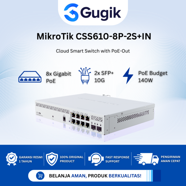 MikroTik CSS610-8P-2S+IN Cloud Smart Switch 8 Port Gigabit PoE 2 SFP+ 10G