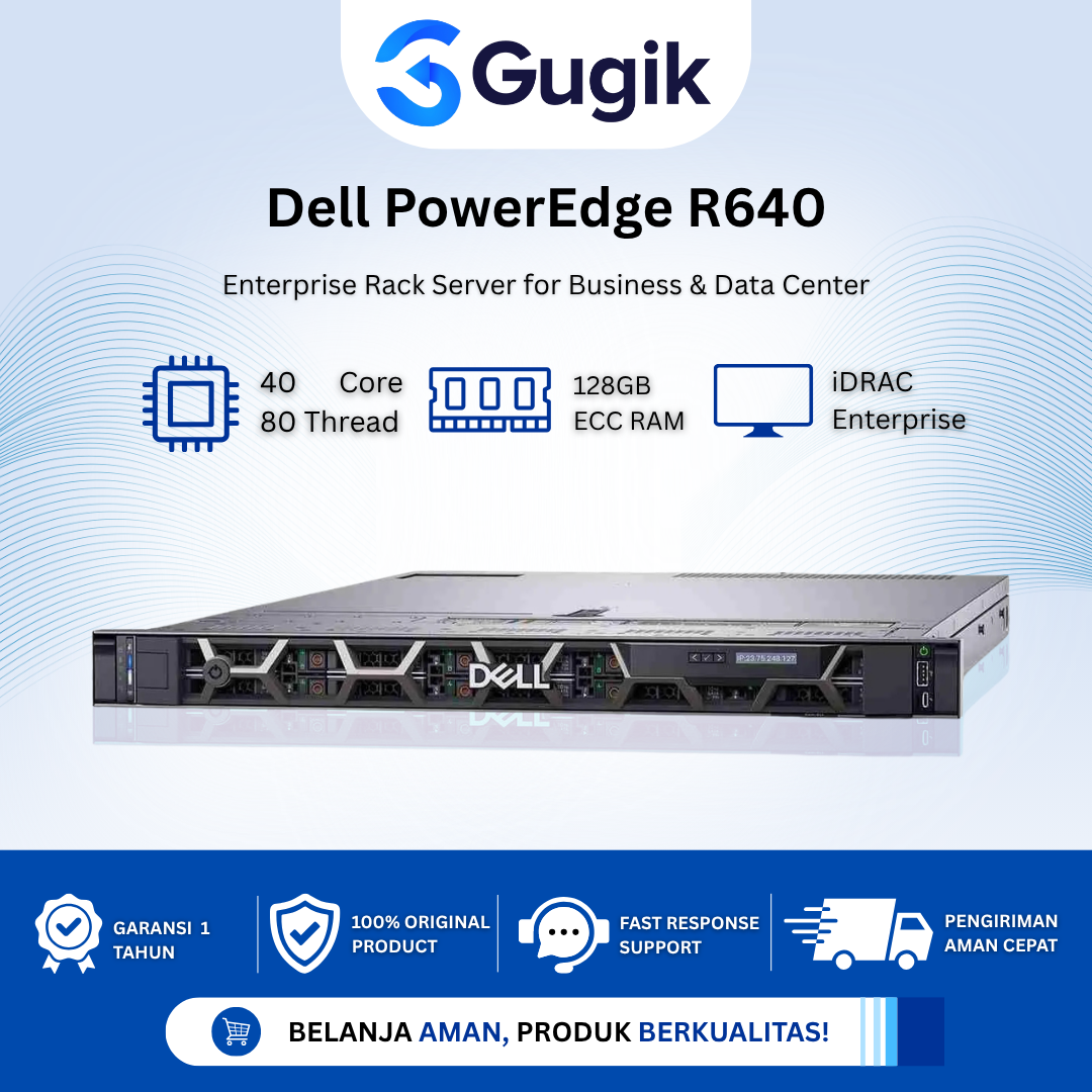 GUGIK - Dell PowerEdge R640 1U Server 2x Intel Xeon Gold 6138 128GB RAM H730P Mini iDRAC Enterprise