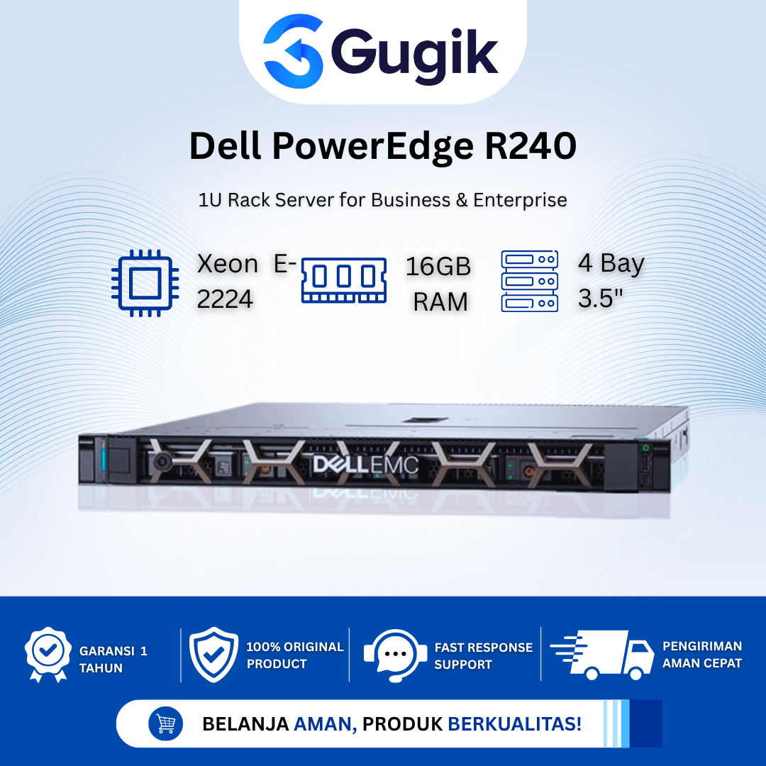 GUGIK - Dell PowerEdge R240 4 Bay 3.5 Inch Xeon E-2224 RAM 16GB PERC H330 Railkit Bezel
