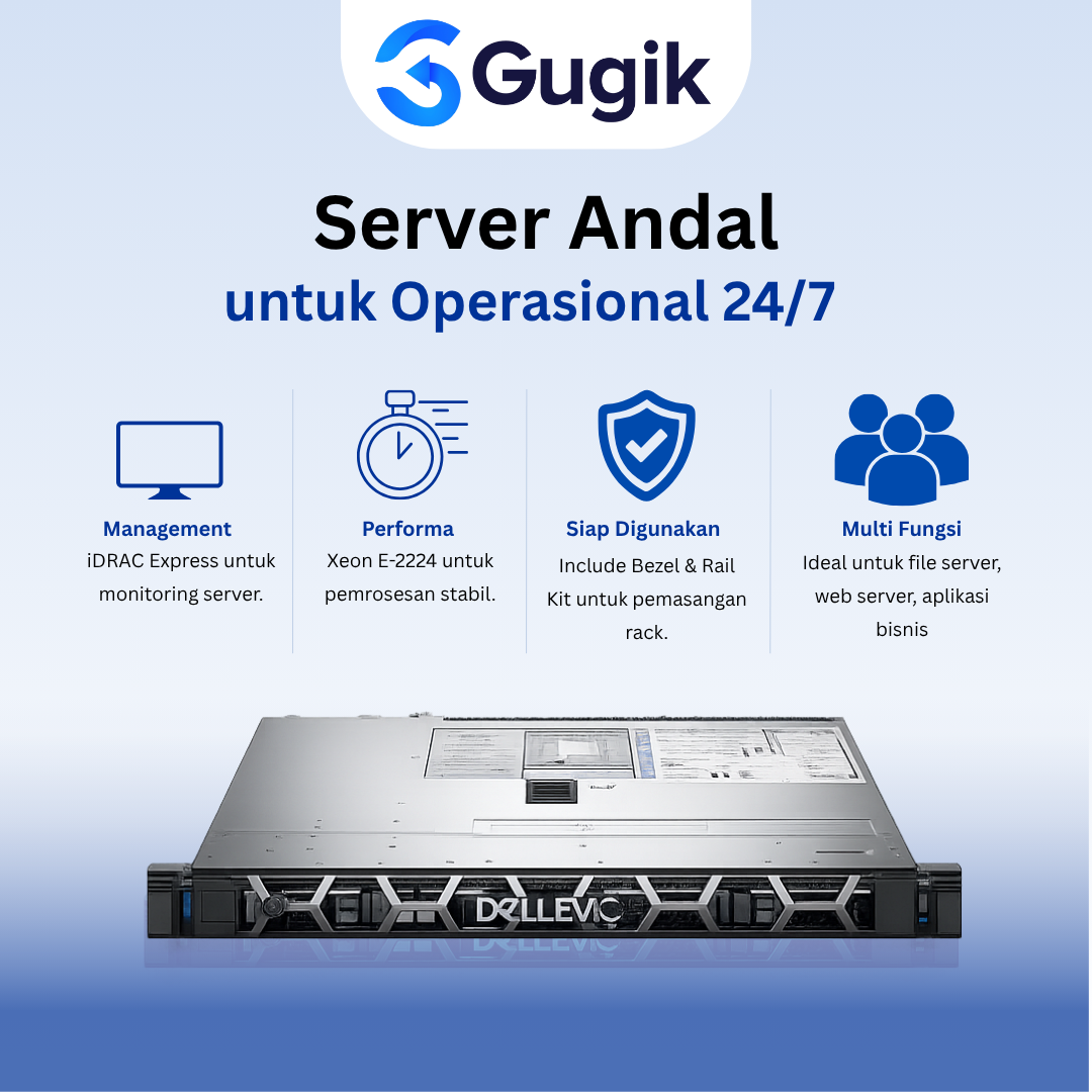 GUGIK - Dell PowerEdge R240 4 Bay 3.5 Inch Xeon E-2224 RAM 16GB PERC H330 Railkit Bezel - Gambar 3