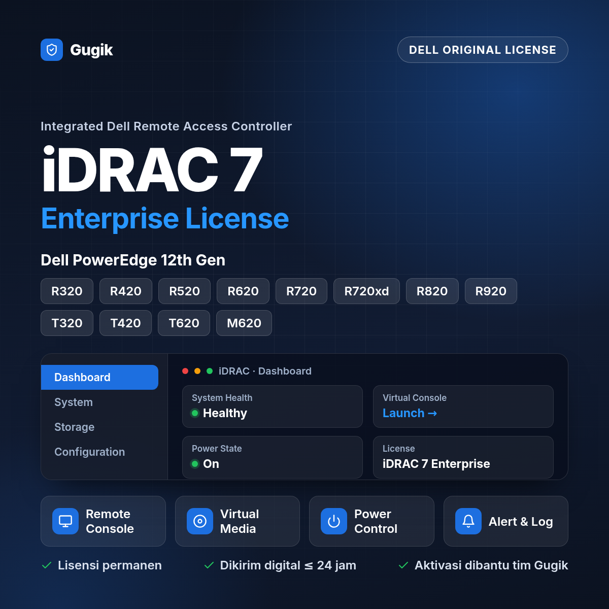 iDRAC 7 Enterprise License For Dell 12th GEN Server R620 R720 R720xd R520 R420 T620