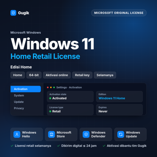 Windows 11 Home Retail License (Lisensi Original Aktif Selamanya)
