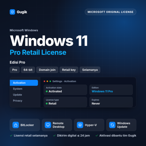 Windows 11 Pro Retail License (Lisensi Original Aktif Selamanya)