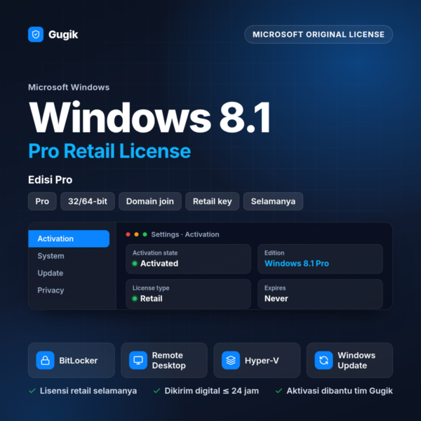 Windows 8.1 Pro Retail License (Lisensi Original Aktif Selamanya)