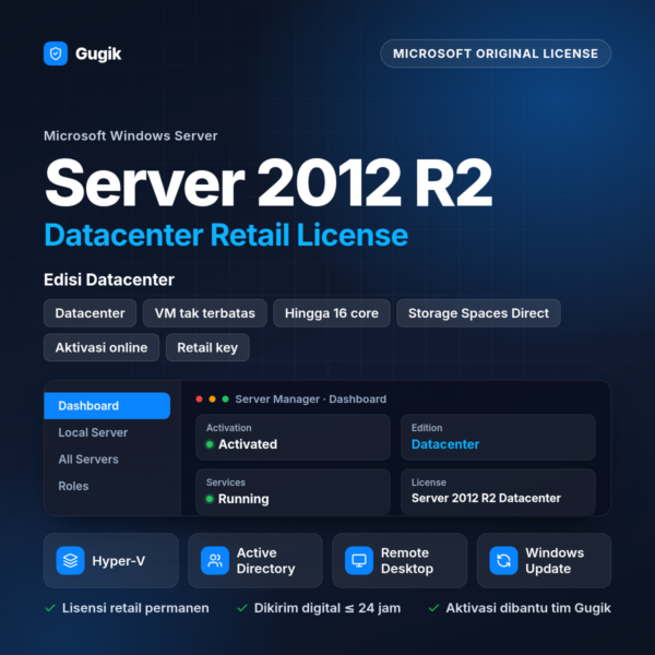 Windows Server 2012 R2 Datacenter Retail License (Lisensi Original Permanen)