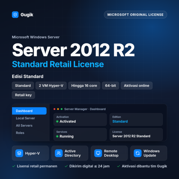 Windows Server 2012 R2 Standard Retail License (Lisensi Original Permanen)