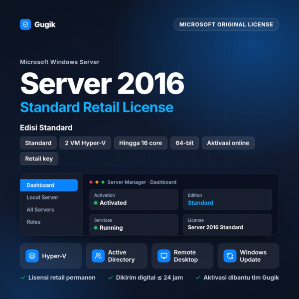 Windows Server 2016 Standard Retail License (Lisensi Original Permanen)