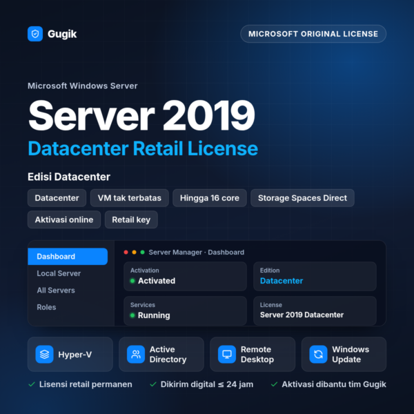 Windows Server 2019 Datacenter Retail License (Lisensi Original Permanen)
