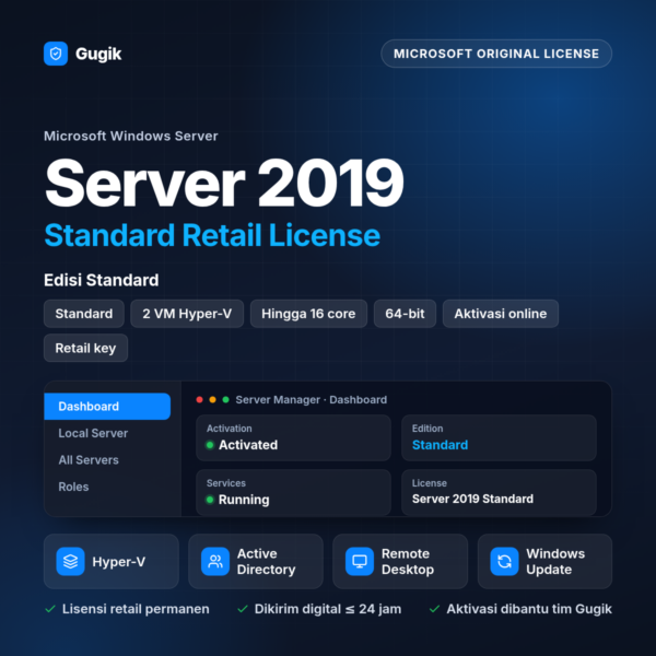 Windows Server 2019 Standard Retail License (Lisensi Original Permanen)