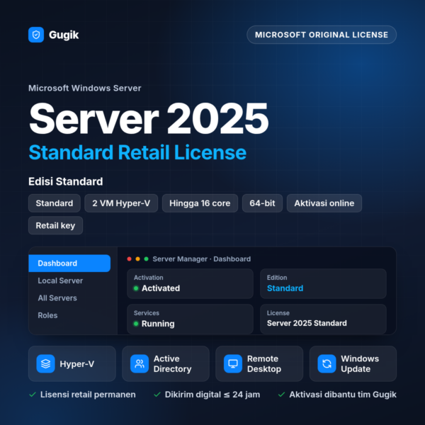 Windows Server 2025 Standard Retail License (Lisensi Original Permanen)